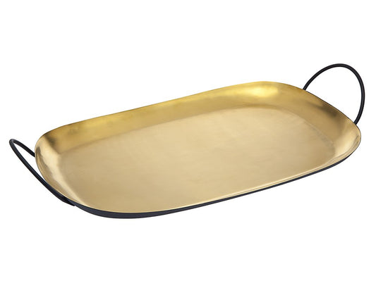 20" Gold Rectangular Stainless Steel Serving Tray With Handles HomeRoots