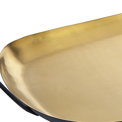 20" Gold Rectangular Stainless Steel Serving Tray With Handles HomeRoots