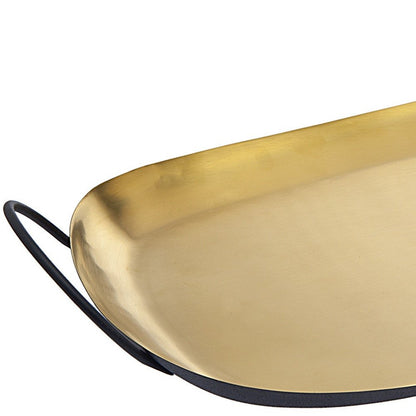 20" Gold Rectangular Stainless Steel Serving Tray With Handles HomeRoots