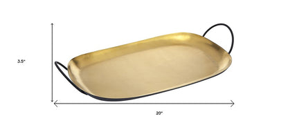 20" Gold Rectangular Stainless Steel Serving Tray With Handles HomeRoots