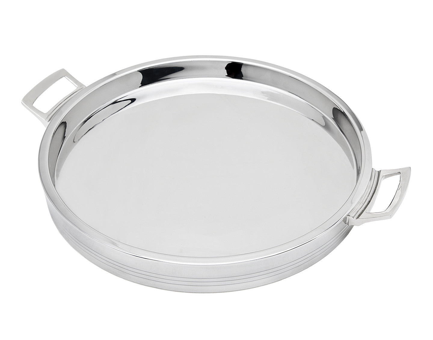 12" Silver Round Stainless Steel Serving Tray With Handles