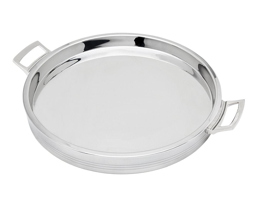 12" Silver Round Stainless Steel Serving Tray With Handles HomeRoots