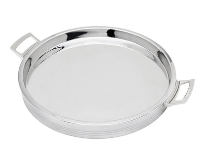 12" Silver Round Stainless Steel Serving Tray With Handles HomeRoots
