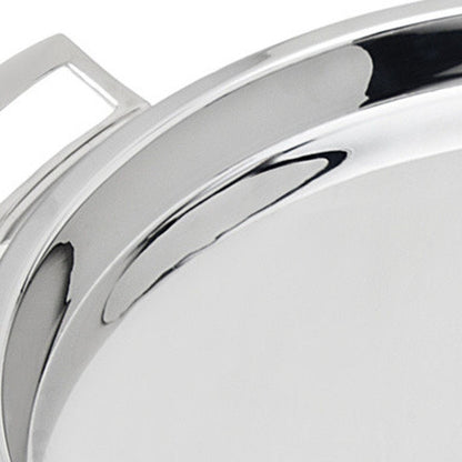 12" Silver Round Stainless Steel Serving Tray With Handles HomeRoots