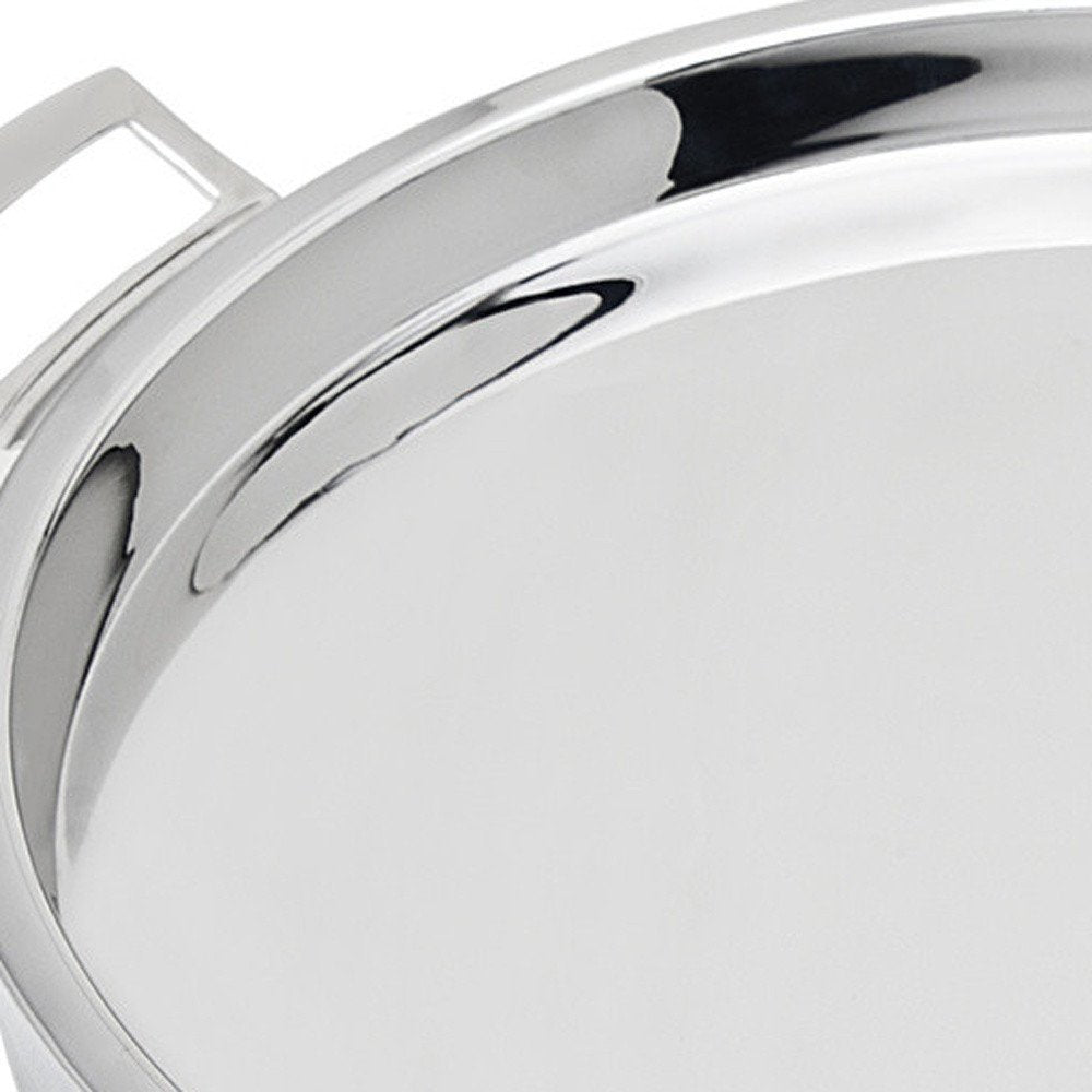 12" Silver Round Stainless Steel Serving Tray With Handles HomeRoots
