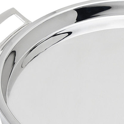 12" Silver Round Stainless Steel Serving Tray With Handles HomeRoots