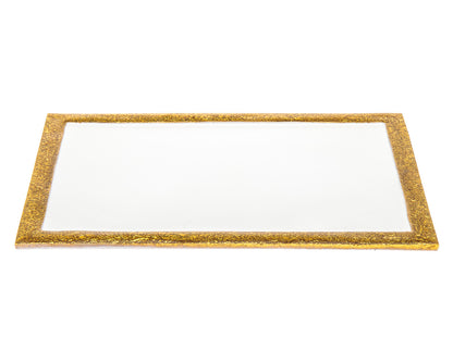 9" Gold and White Rectangular Metal Serving Tray