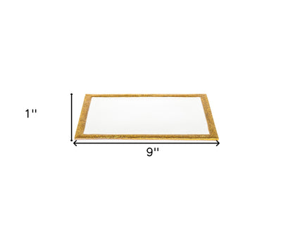 9" Gold and White Rectangular Metal Serving Tray