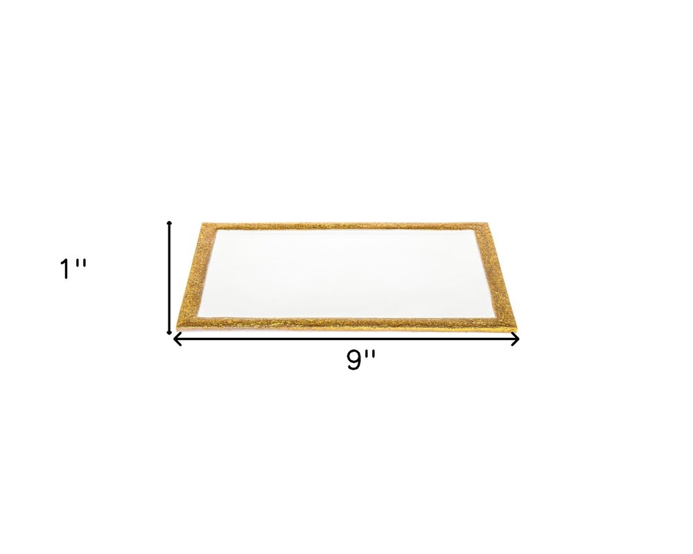 9" Gold and White Rectangular Metal Serving Tray HomeRoots