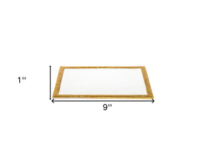 9" Gold and White Rectangular Metal Serving Tray HomeRoots