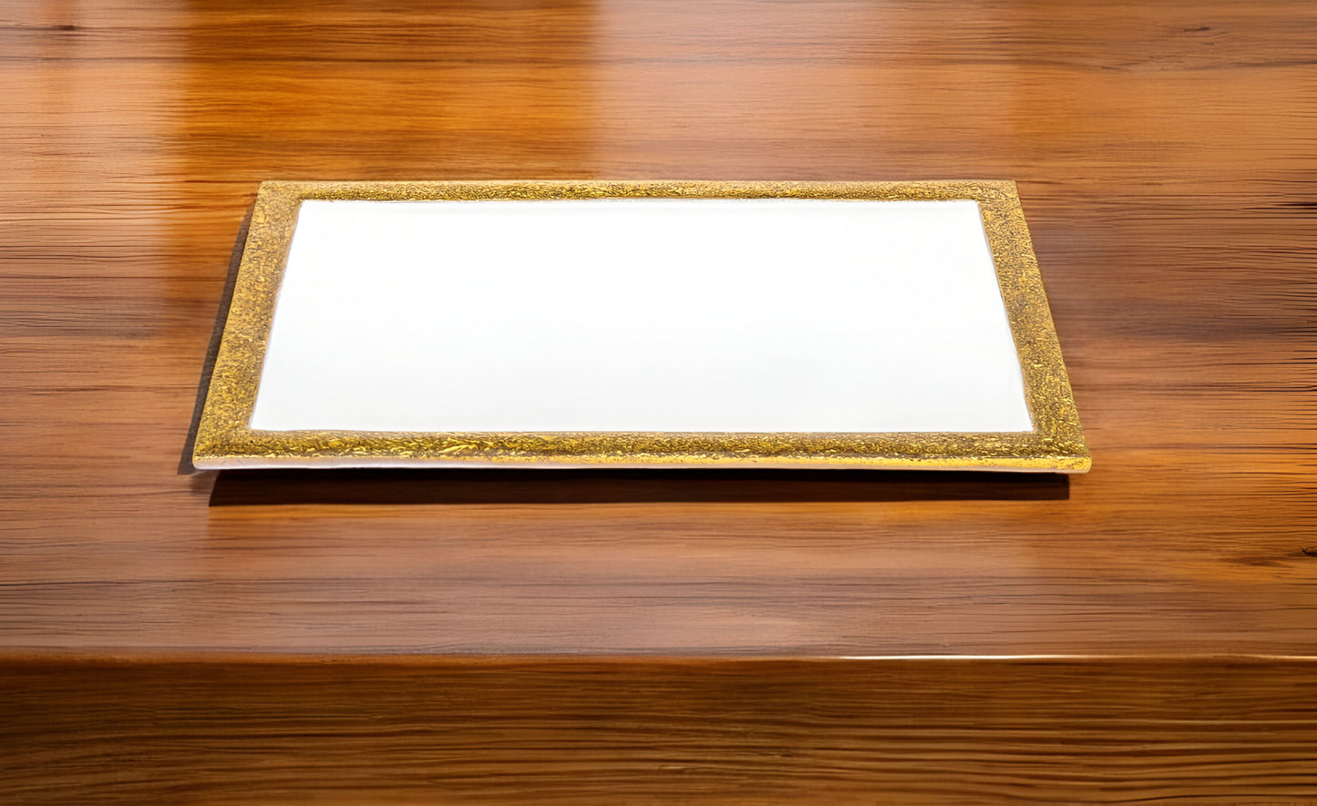 9" Gold and White Rectangular Metal Serving Tray