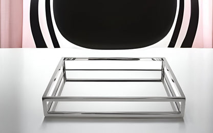 14" White and Silver Square Metal Serving Tray HomeRoots