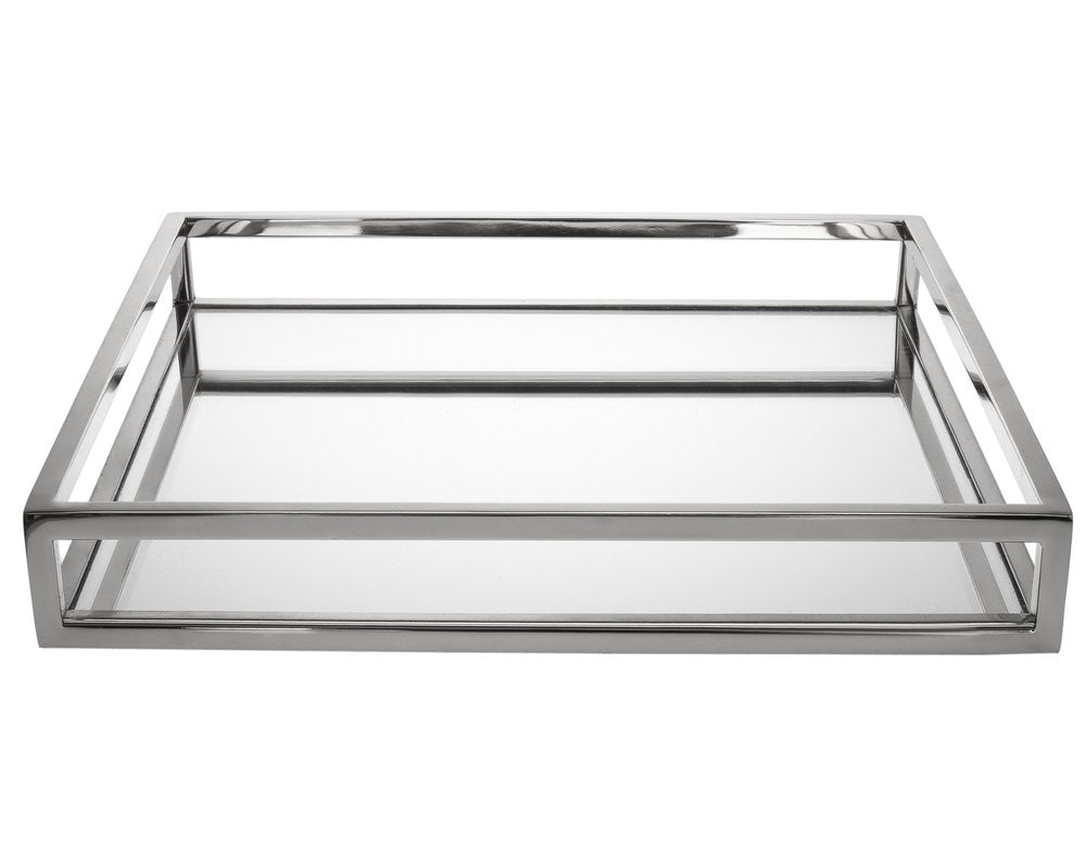 14" White and Silver Square Metal Serving Tray HomeRoots