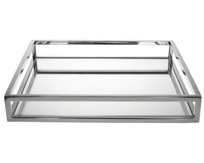 14" White and Silver Square Metal Serving Tray HomeRoots