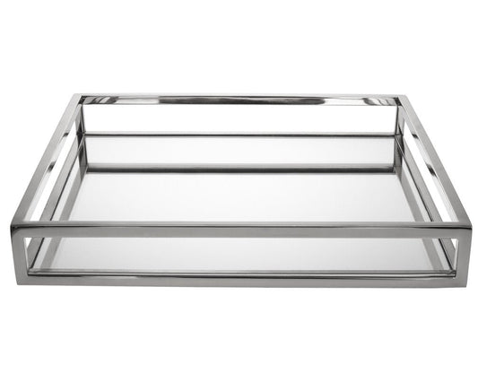 14" White and Silver Square Metal Serving Tray HomeRoots