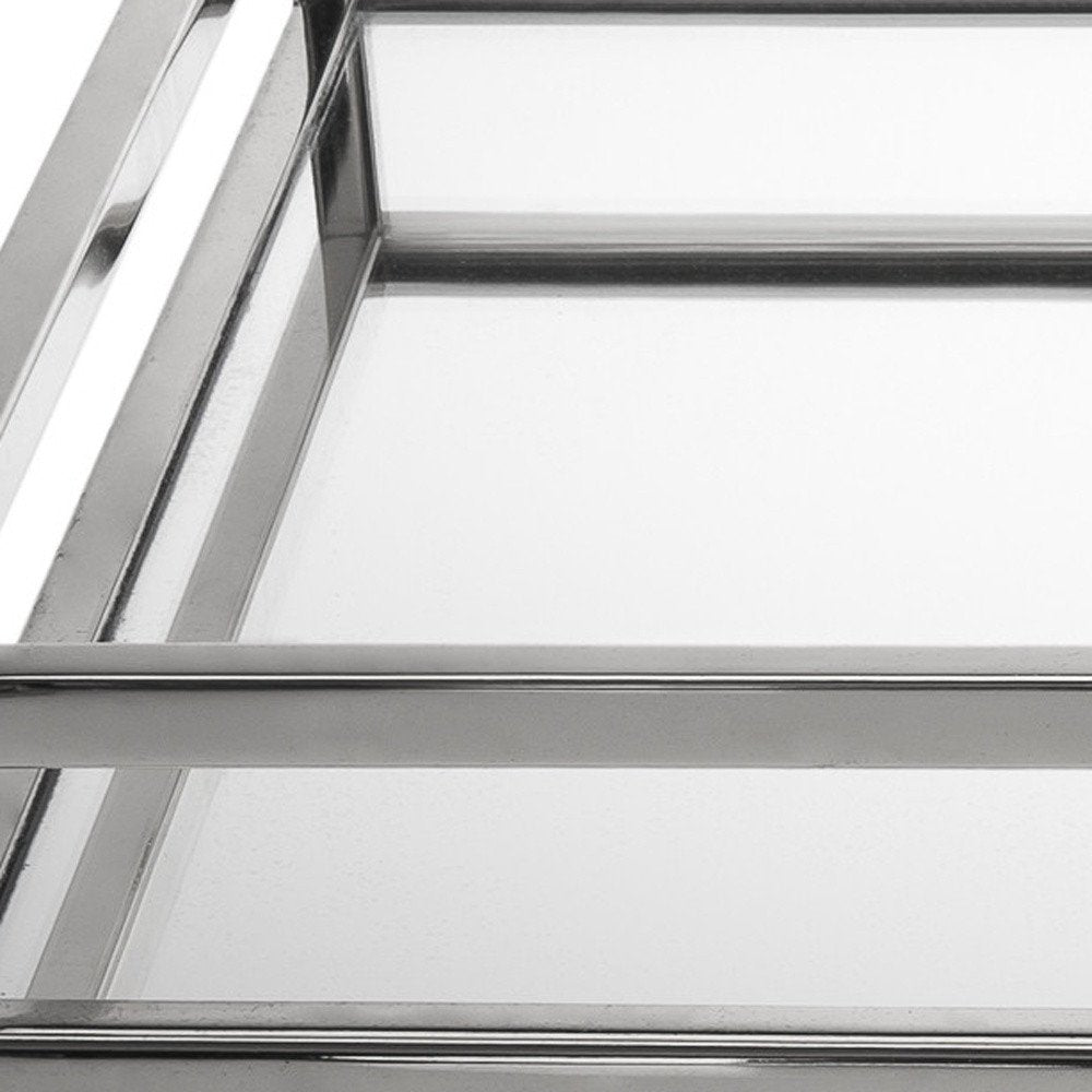 14" White and Silver Square Metal Serving Tray HomeRoots