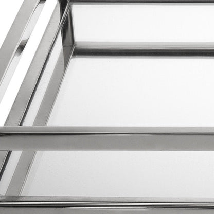 14" White and Silver Square Metal Serving Tray HomeRoots