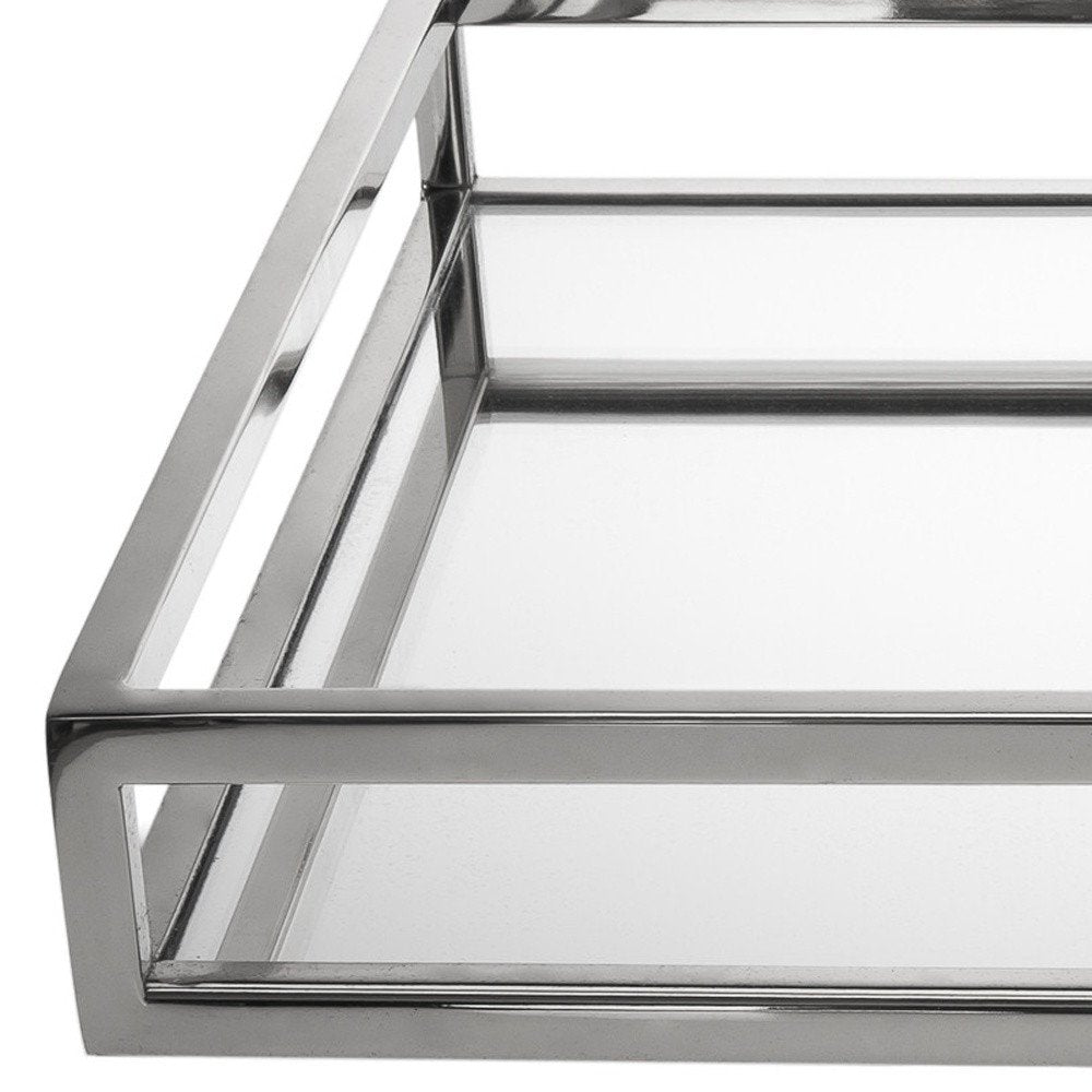 14" White and Silver Square Metal Serving Tray HomeRoots