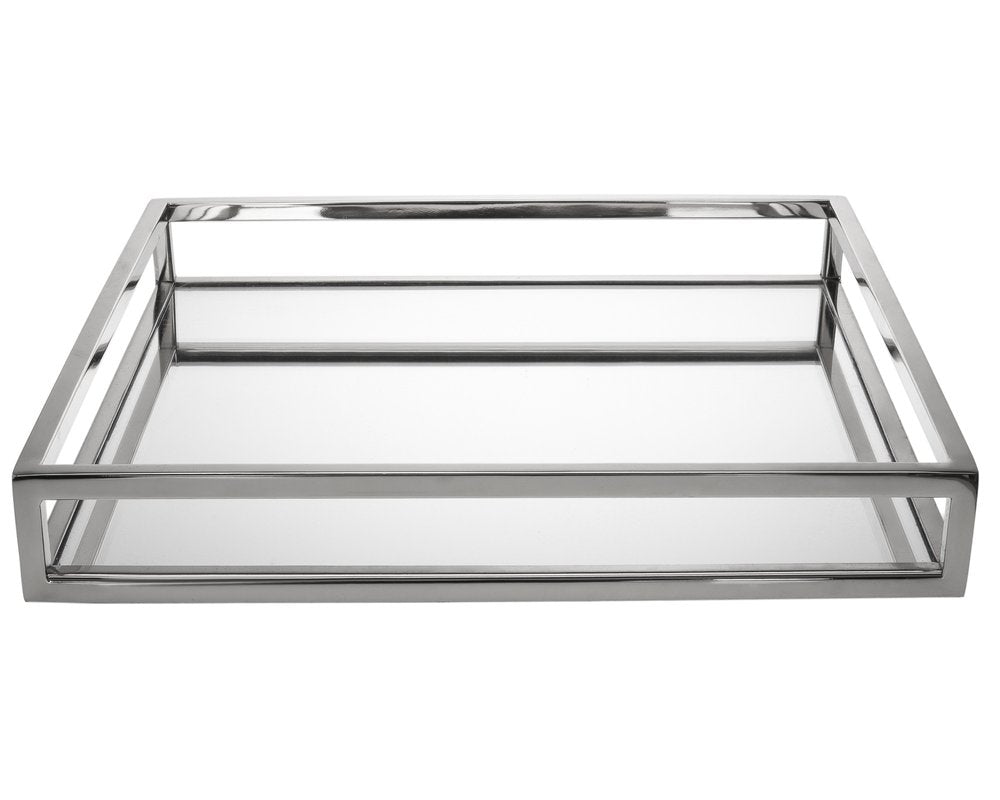 14" White and Silver Square Metal Serving Tray HomeRoots