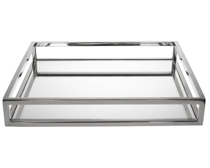 14" White and Silver Square Metal Serving Tray HomeRoots