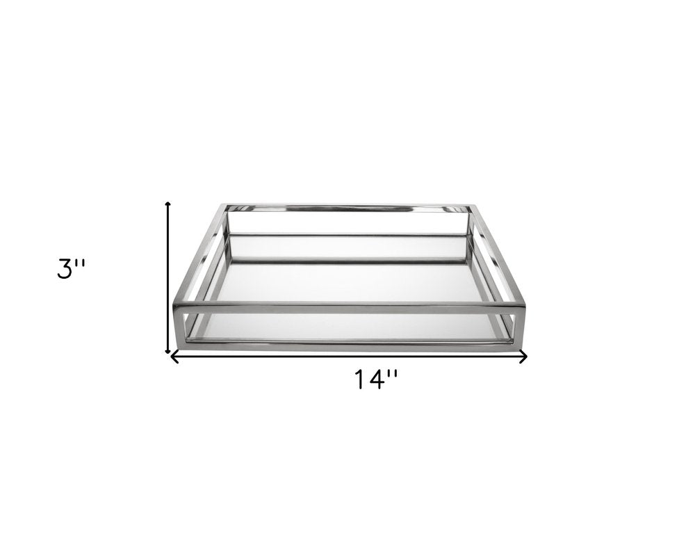 14" White and Silver Square Metal Serving Tray HomeRoots
