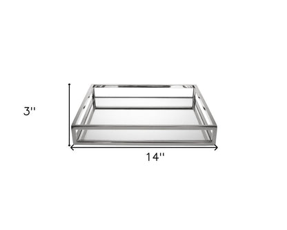 14" White and Silver Square Metal Serving Tray HomeRoots