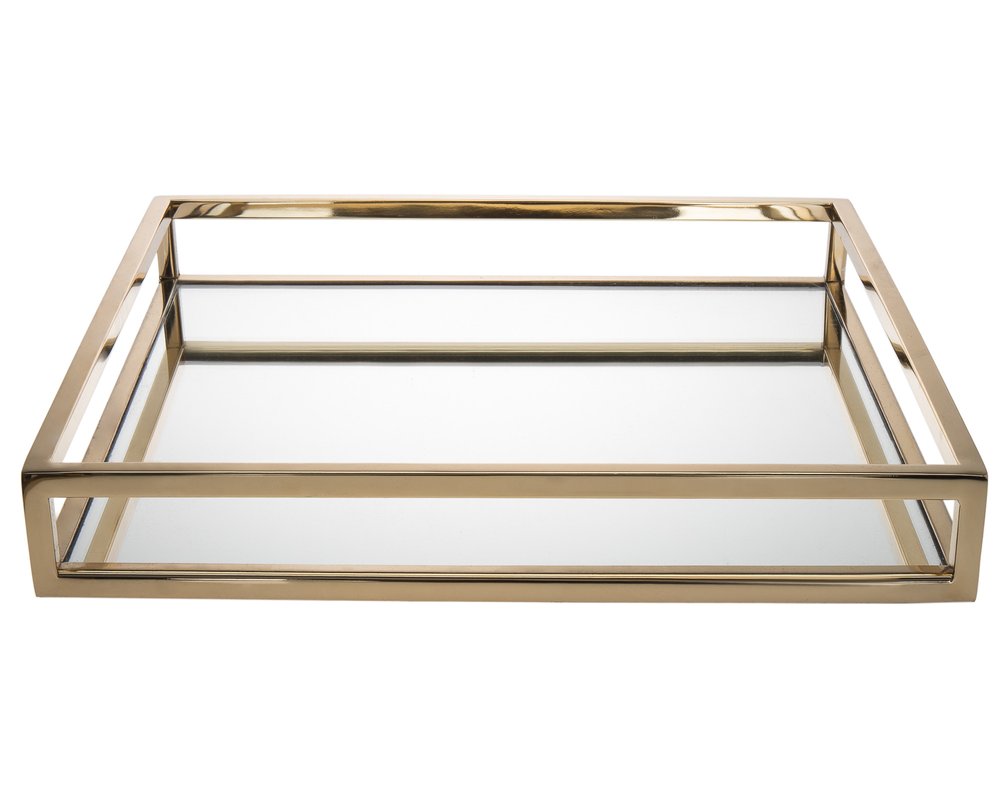 14" Gold Square Metal Serving Tray HomeRoots