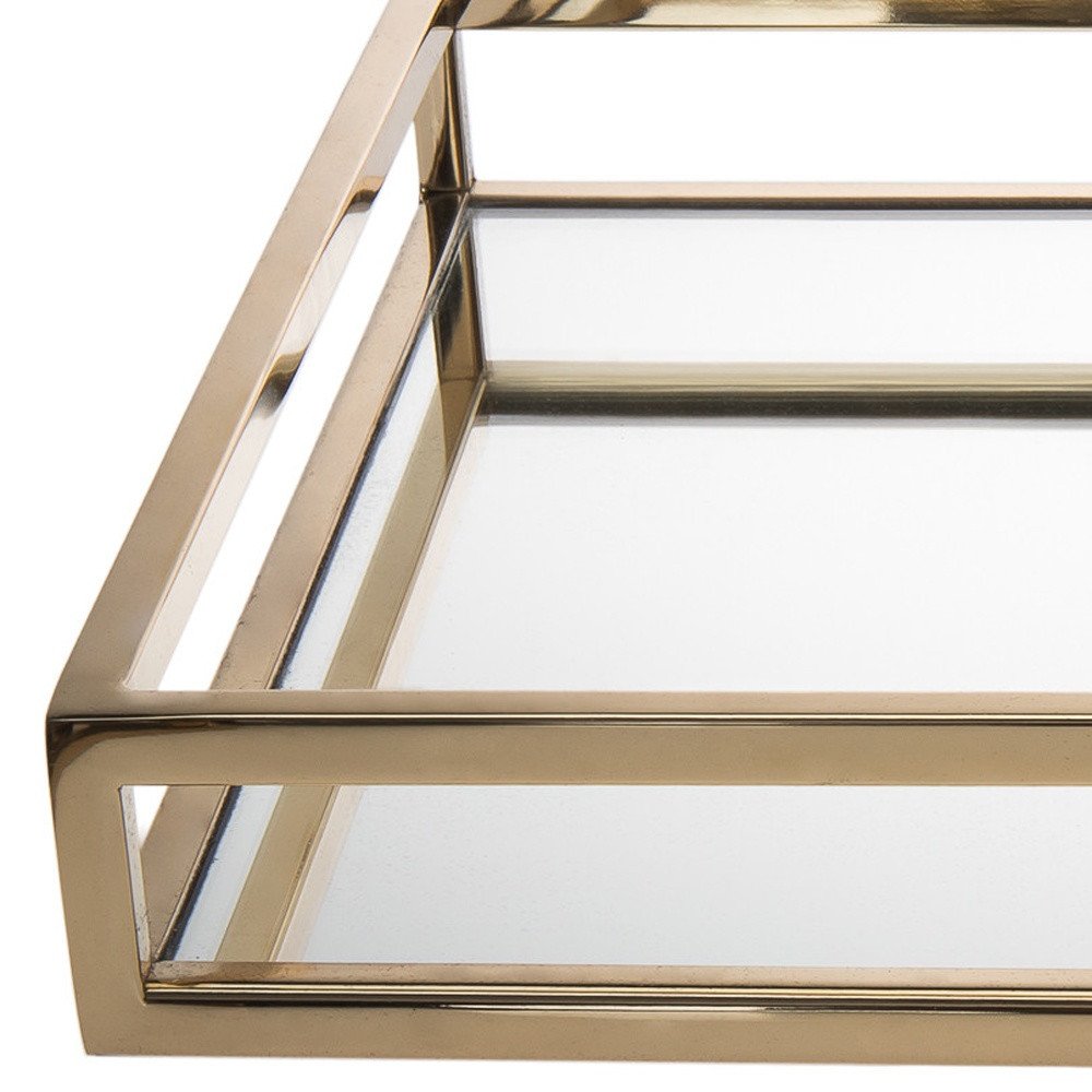14" Gold Square Metal Serving Tray HomeRoots