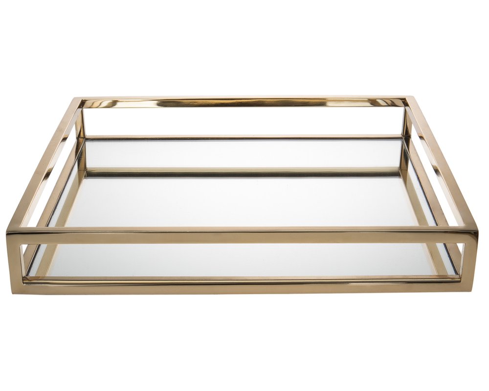 14" Gold Square Metal Serving Tray HomeRoots