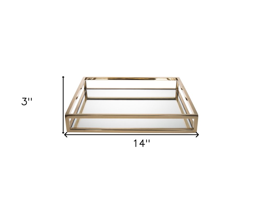 14" Gold Square Metal Serving Tray HomeRoots