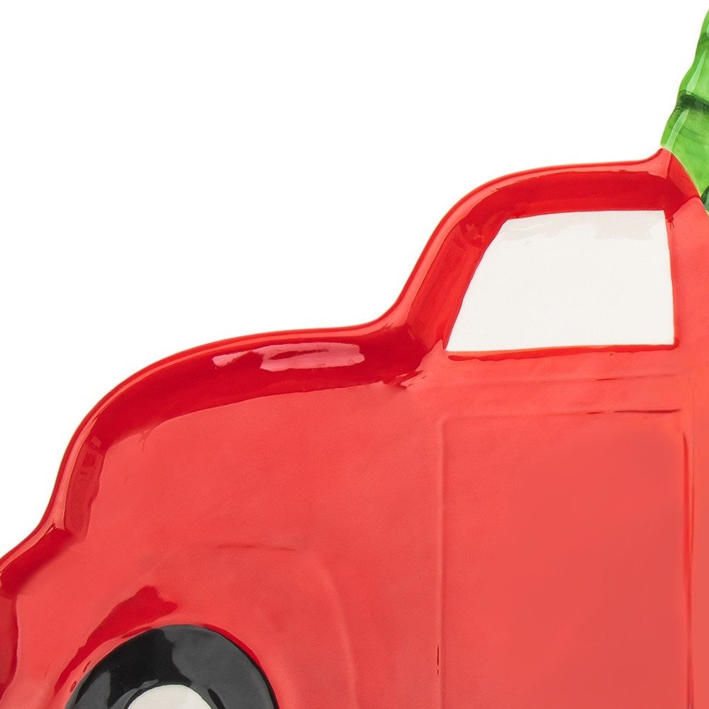 18" Green and Red Red Truck Porcelain China Christmas Serving Tray HomeRoots