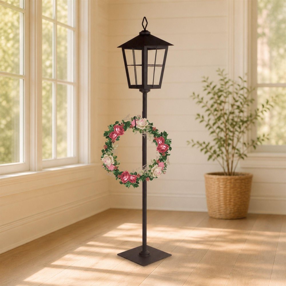 43" Black Geometric Glass And Metal Floor Lantern Candle Holder HomeRoots