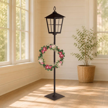 43" Black Geometric Glass And Metal Floor Lantern Candle Holder HomeRoots