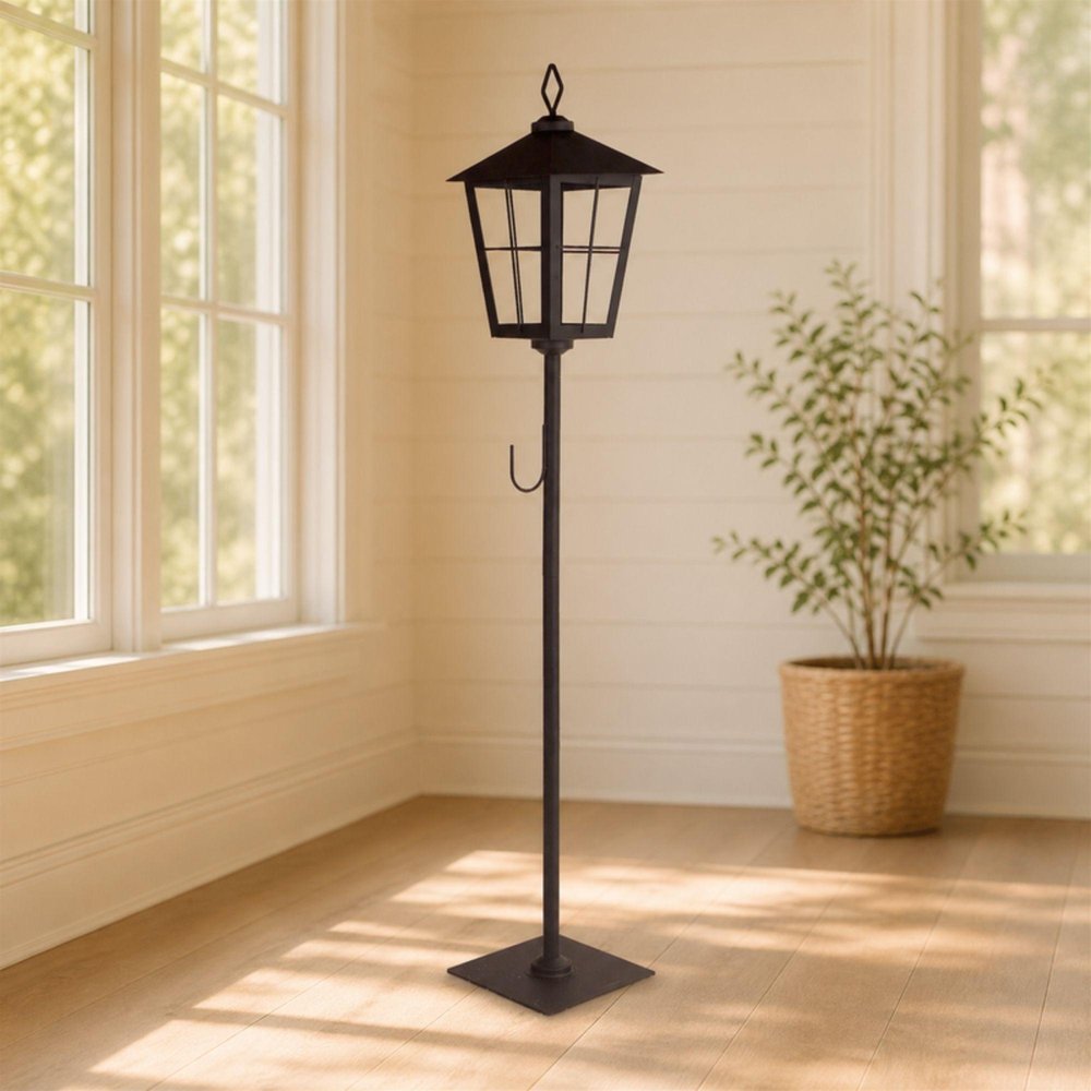 43" Black Geometric Glass And Metal Floor Lantern Candle Holder HomeRoots