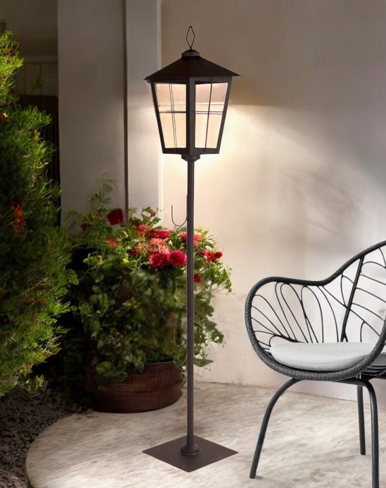 43" Black Geometric Glass And Metal Floor Lantern Candle Holder HomeRoots