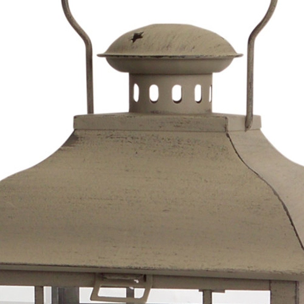 Set of Three Brown Distressed Geometric Glass And Metal Floor Lantern Candle Holders HomeRoots