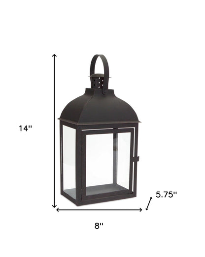 Set of Three Clear and Black Glass and Metal Floor Lantern Candle Holders