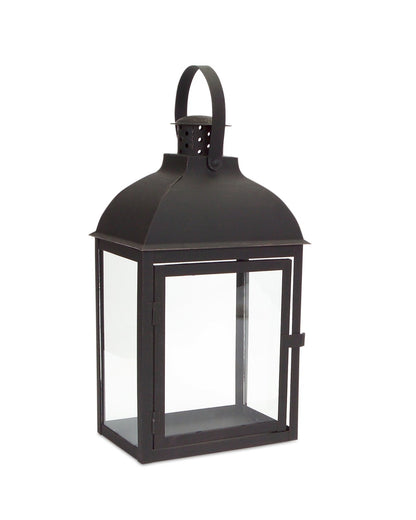 Set of Three Clear and Black Glass and Metal Floor Lantern Candle Holders