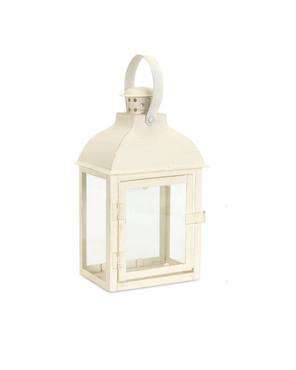 Set of Three Ivory Glass and Metal Floor Lantern Candle Holders