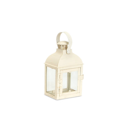 Set of Three Ivory Glass and Metal Floor Lantern Candle Holders