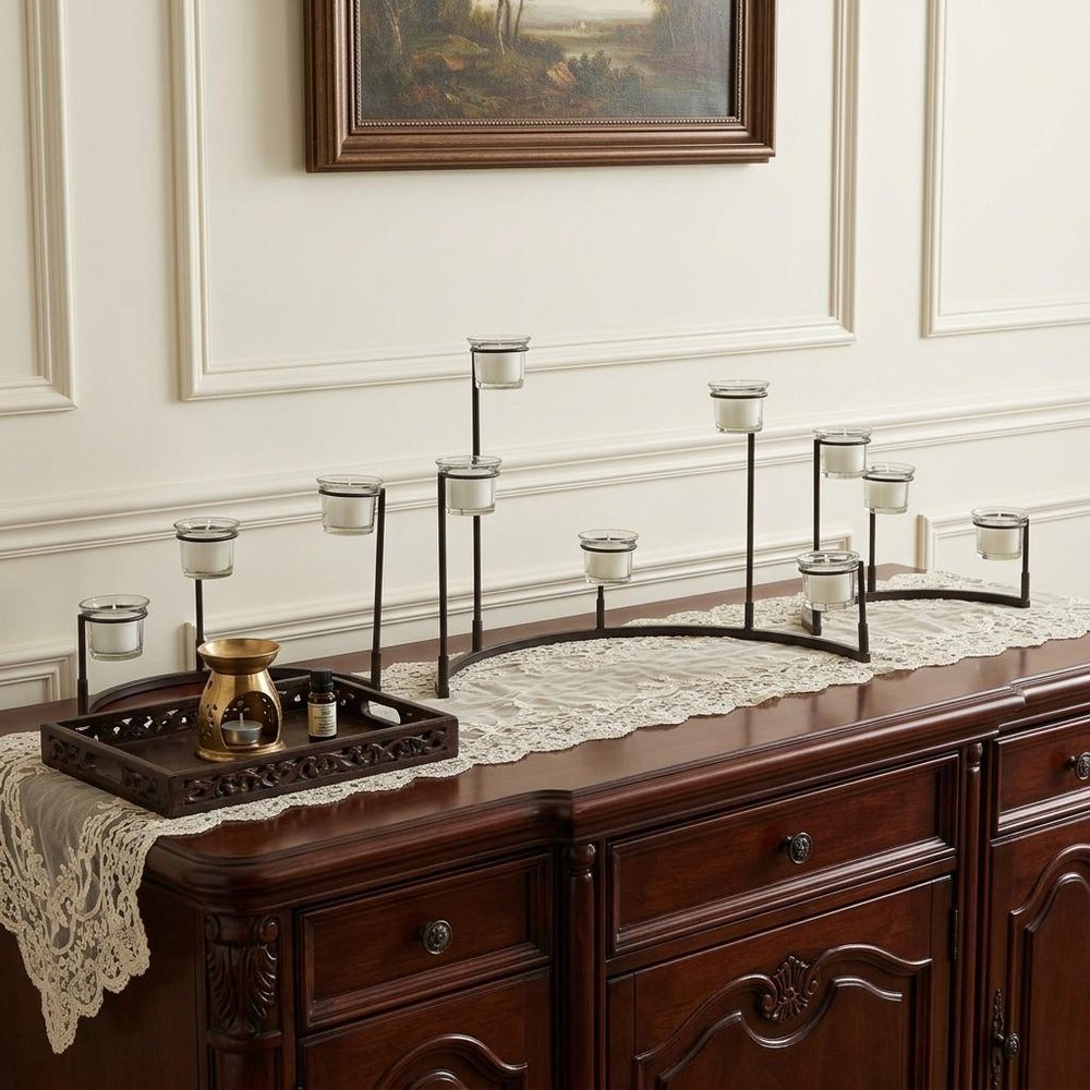 Set of Four Black Metal Centerpiece Votive Candle Holders HomeRoots
