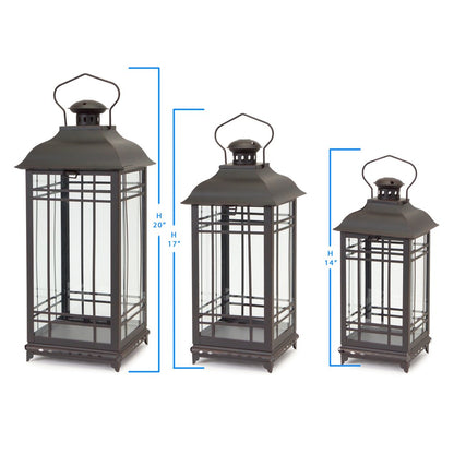 Set of Three Black Distressed Geometric Glass And Metal Floor Lantern Candle Holders HomeRoots
