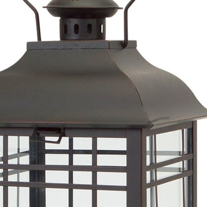 Set of Three Black Distressed Geometric Glass And Metal Floor Lantern Candle Holders HomeRoots