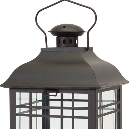 Set of Three Black Distressed Geometric Glass And Metal Floor Lantern Candle Holders HomeRoots