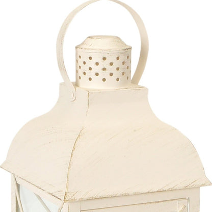 Set of Three Ivory Distressed Geometric Glass And Metal Floor Lantern Candle Holders HomeRoots