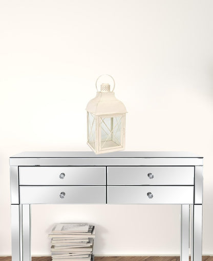 Set of Three Ivory Distressed Geometric Glass And Metal Floor Lantern Candle Holders HomeRoots