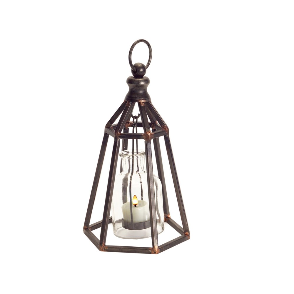 Set of Two Black Metal Geometric Tabletop Tealight Candle Holders HomeRoots