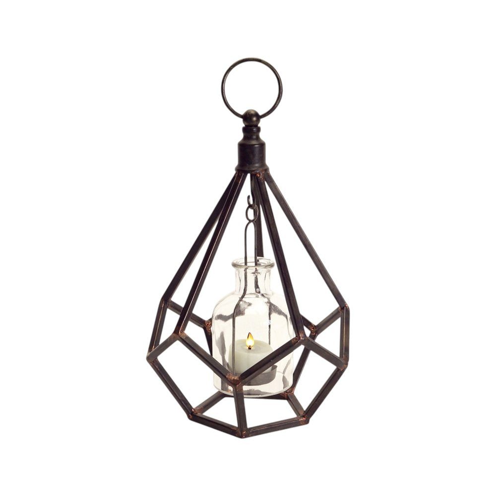 Set of Two Black Metal Geometric Tabletop Tealight Candle Holders HomeRoots