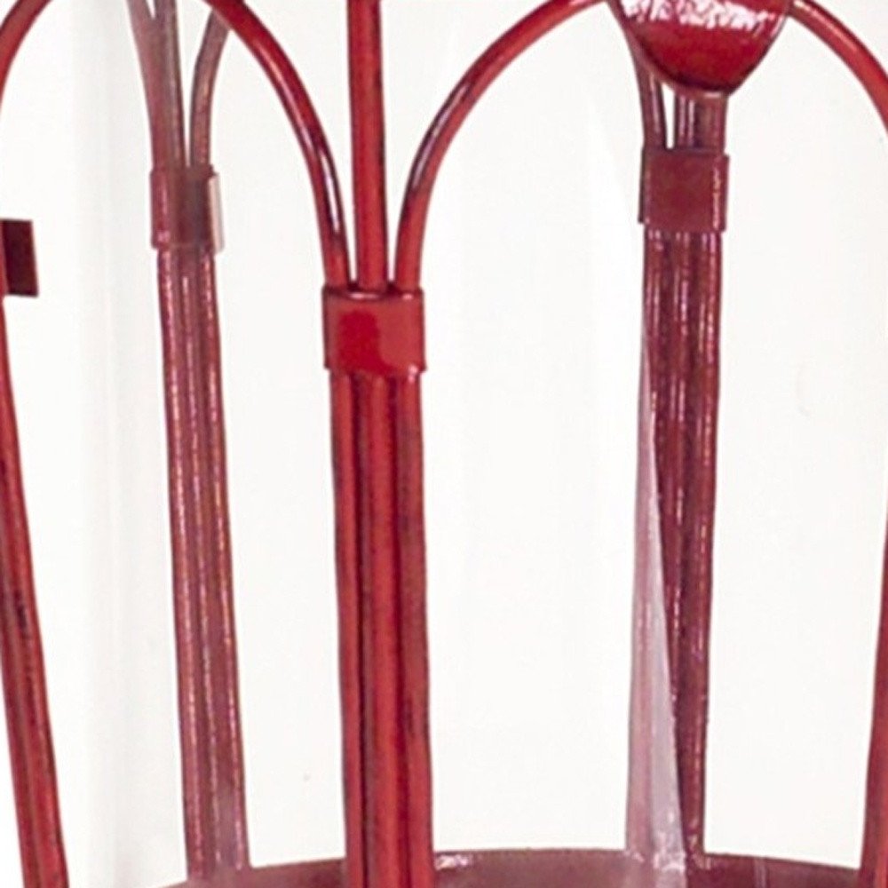 Set of Two Red Distressed Ornate Glass And Metal Tabletop Lantern Candle Holders HomeRoots