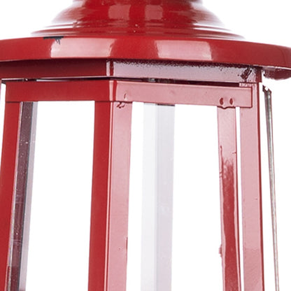 24" Red Glass and Metal Tabletop Lantern Candle Holder